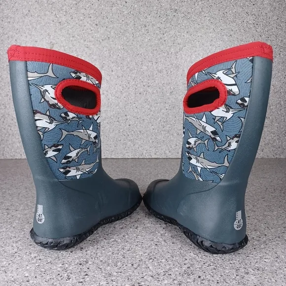 BOGS Boots Waterproof Durham Kids Shoes Gray Shark Print Sizes 10