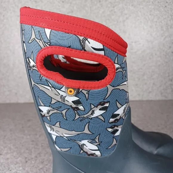 BOGS Boots Waterproof Durham Kids Shoes Gray Shark Print Sizes 10