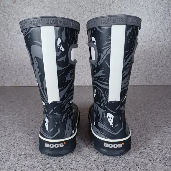 BOGS Rainboot Black Gray Ghost Spooky Kids Waterproof Shoes