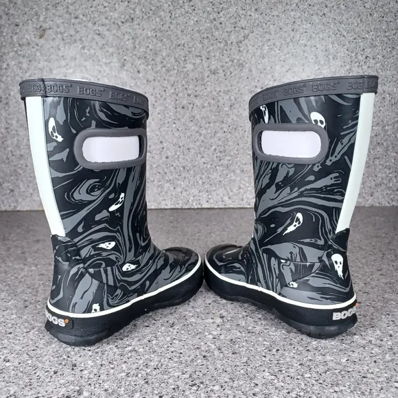 BOGS Rainboot Black Gray Ghost Spooky Kids Waterproof Shoes