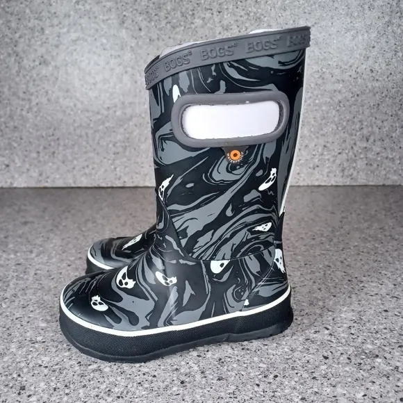 BOGS Rainboot Black Gray Ghost Spooky Kids Waterproof Shoes