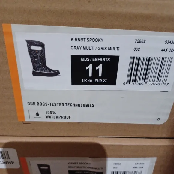 BOGS Rainboot Black Gray Ghost Spooky Kids Waterproof Shoes