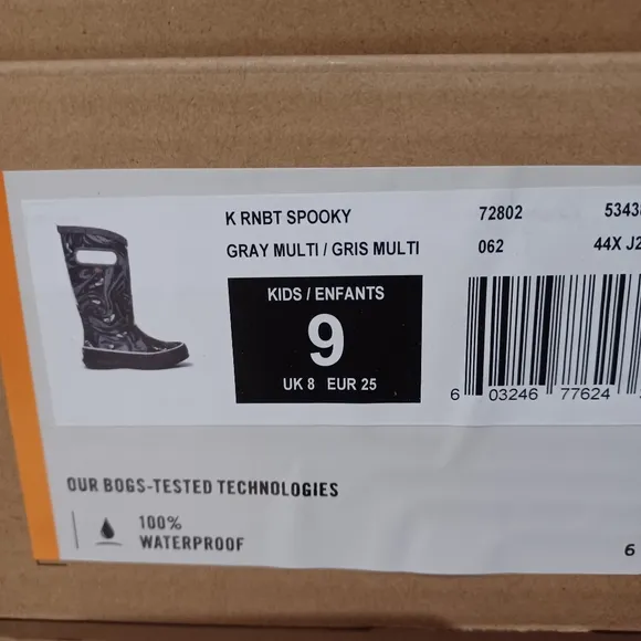 BOGS Rainboot Black Gray Ghost Spooky Kids Waterproof Shoes