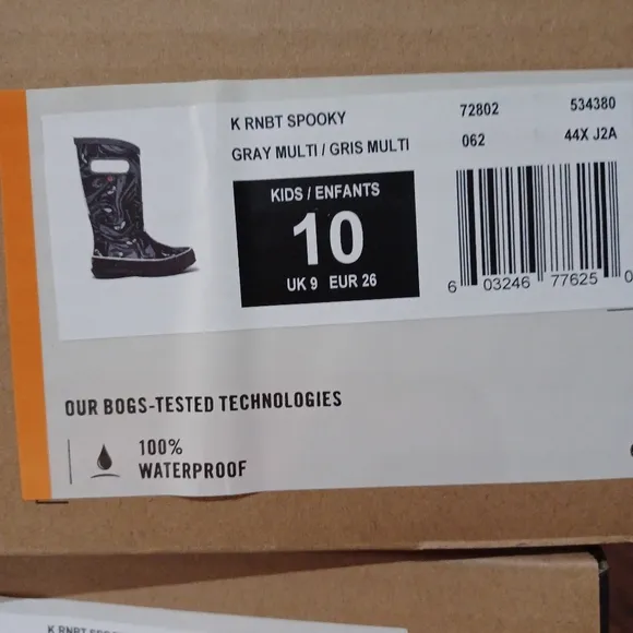 BOGS Rainboot Black Gray Ghost Spooky Kids Waterproof Shoes