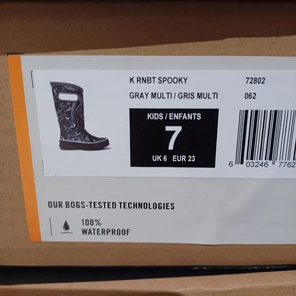 BOGS Rainboot Black Gray Ghost Spooky Kids Waterproof Shoes