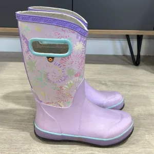 Bogs tie dye splatter rain boots in purple 3Y
