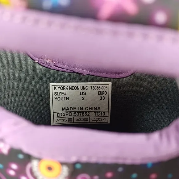BOGS York Neon Unicorn Kids Black and Purple Rain Boots Shoes