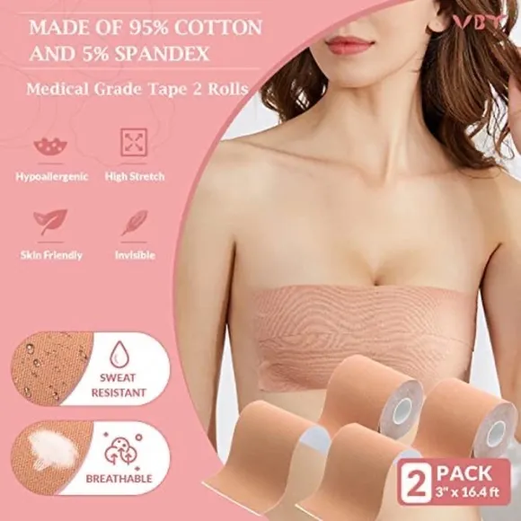 Boob Breast Lift Body Tape with Silicone Breast Petals Reusable Adhesive Bra