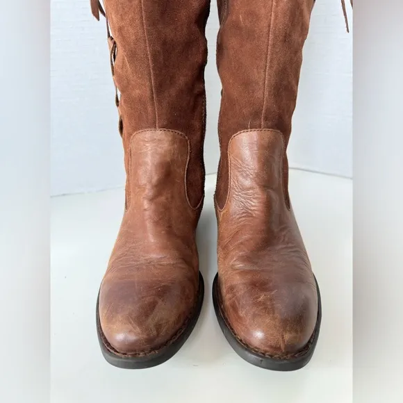 Born Cook Brown Leather Suede Tall Braided Riding Boots Women’s size 7