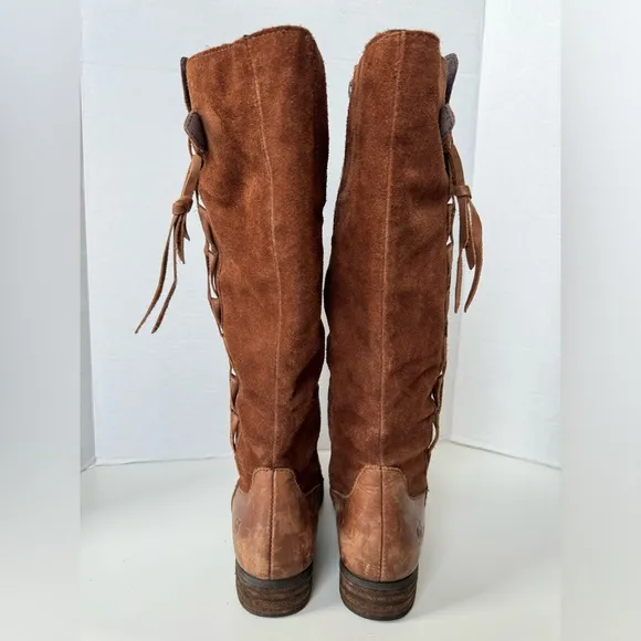 Born Cook Brown Leather Suede Tall Braided Riding Boots Women’s size 7