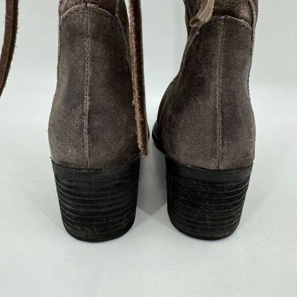 BORN Felicia Gray Brown Suede Lace Back Heeled Boots Size 8.5