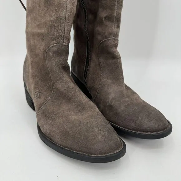 BORN Felicia Gray Brown Suede Lace Back Heeled Boots Size 8.5