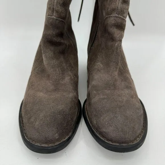 BORN Felicia Gray Brown Suede Lace Back Heeled Boots Size 8.5