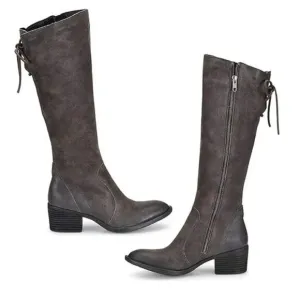 BORN Felicia Gray Brown Suede Lace Back Heeled Boots Size 8.5