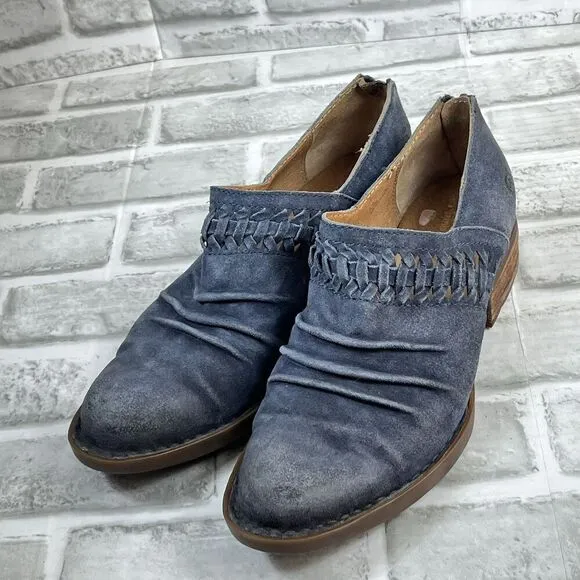 Born Katharina Women's Size 6.5 Blue Leather Back Zip Ankle Bootie Shoes