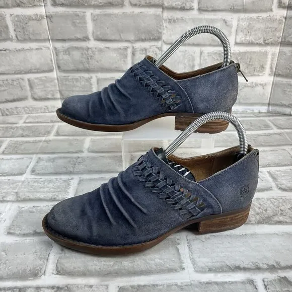 Born Katharina Women's Size 6.5 Blue Leather Back Zip Ankle Bootie Shoes