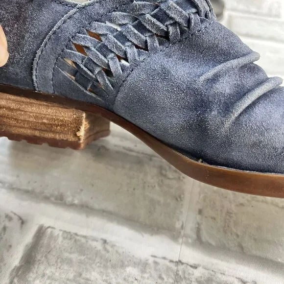 Born Katharina Women's Size 6.5 Blue Leather Back Zip Ankle Bootie Shoes