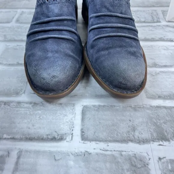 Born Katharina Women's Size 6.5 Blue Leather Back Zip Ankle Bootie Shoes