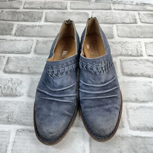 Born Katharina Women's Size 6.5 Blue Leather Back Zip Ankle Bootie Shoes