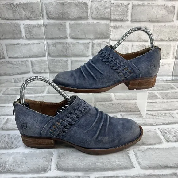 Born Katharina Women's Size 6.5 Blue Leather Back Zip Ankle Bootie Shoes