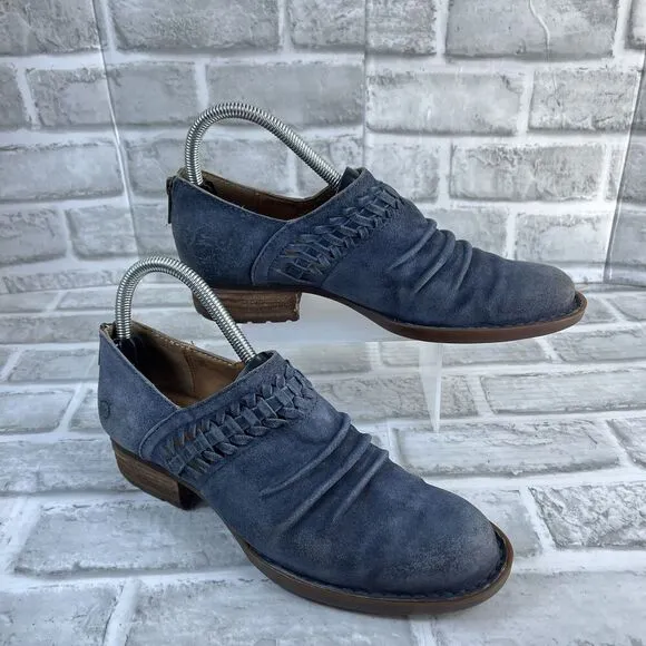 Born Katharina Women's Size 6.5 Blue Leather Back Zip Ankle Bootie Shoes