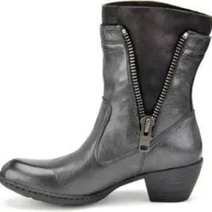 Born Mila In Charcoal Leather/Suede Zippered Boots