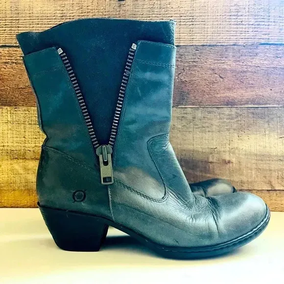 Born Mila In Charcoal Leather/Suede Zippered Boots