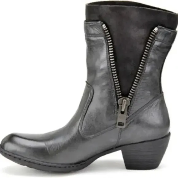 Born Mila In Charcoal Leather/Suede Zippered Boots