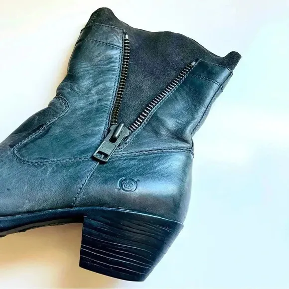 Born Mila In Charcoal Leather/Suede Zippered Boots