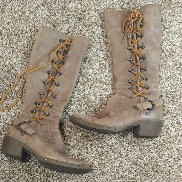 Born Tall Brown Leather Lace-Up Boots Women's Size 6.5