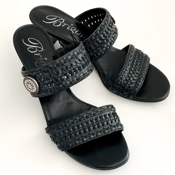 Brighton Tailor Band Woven Leather Sandals Block Heel sz 9 Boho Coastal Like New