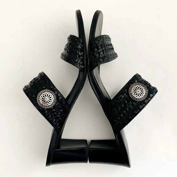 Brighton Tailor Band Woven Leather Sandals Block Heel sz 9 Boho Coastal Like New