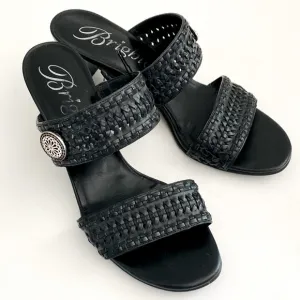 Brighton Tailor Band Woven Leather Sandals Block Heel sz 9 Boho Coastal Like New
