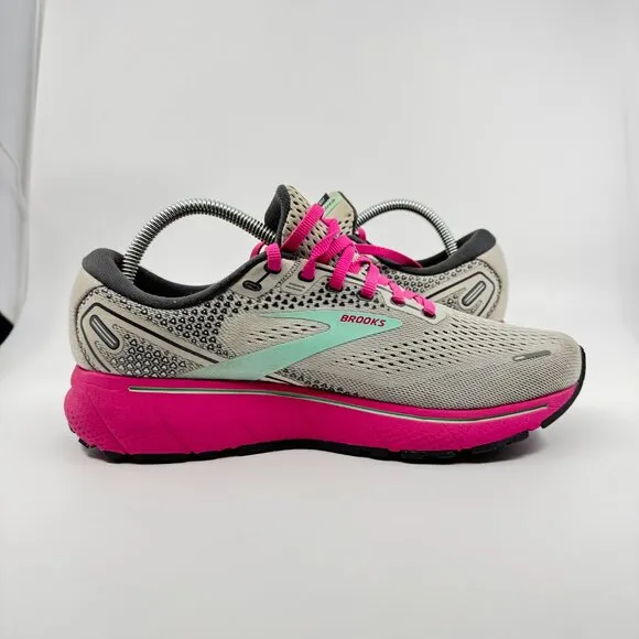 Brooks Ghost 14 Shoes Women Size 8 Gray/Pink Running Sneakers 120356-1B-024