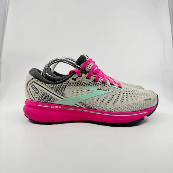Brooks Ghost 14 Shoes Women Size 8 Gray/Pink Running Sneakers 120356-1B-024