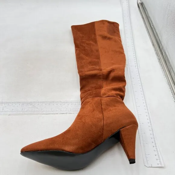 Brown Sassy Cone Heels Thigh High Boots for Women Over The Knee Stretchy Shoes