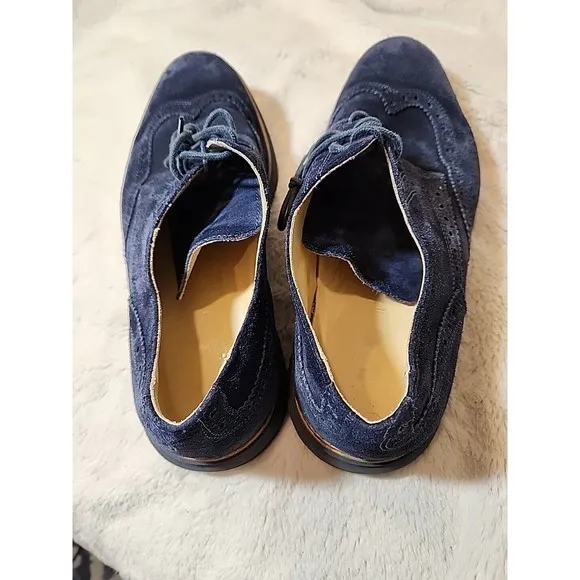 Bugatchi Mens Oxford Blue suede Wingtip Brogue Round Toe Lace Up Shoes Size 12