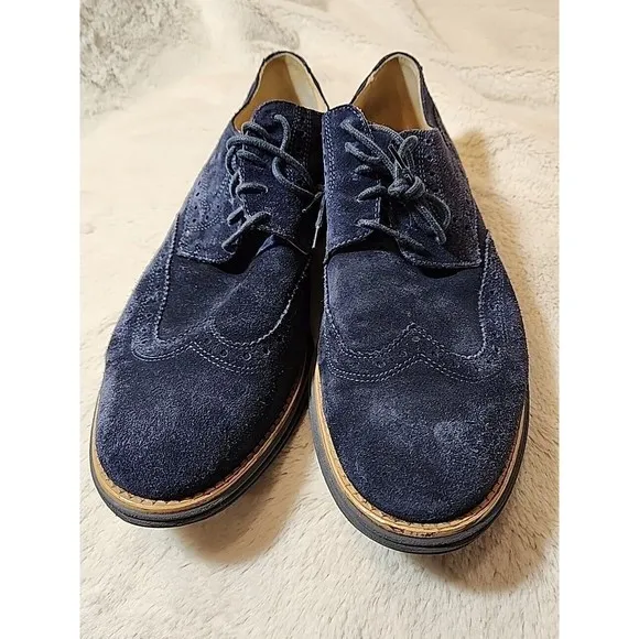 Bugatchi Mens Oxford Blue suede Wingtip Brogue Round Toe Lace Up Shoes Size 12