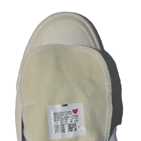 C5 NEW CONVERSE PLAY COMME DES GARCONS Black Canvas Sneaker Shoes Size 11 $125