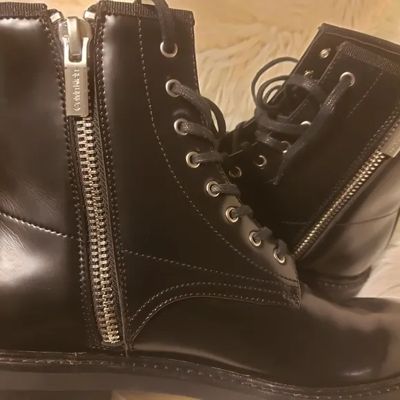 Calvin Klein keeler box black leather boots
