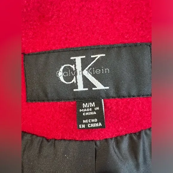 Calvin Klein Wool Blend Red Double Breasted Peacoat Coat‎ Women's Size Medium