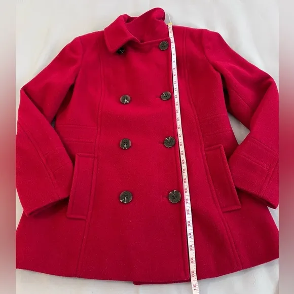 Calvin Klein Wool Blend Red Double Breasted Peacoat Coat‎ Women's Size Medium