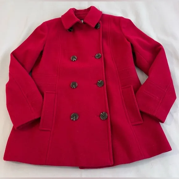 Calvin Klein Wool Blend Red Double Breasted Peacoat Coat‎ Women's Size Medium