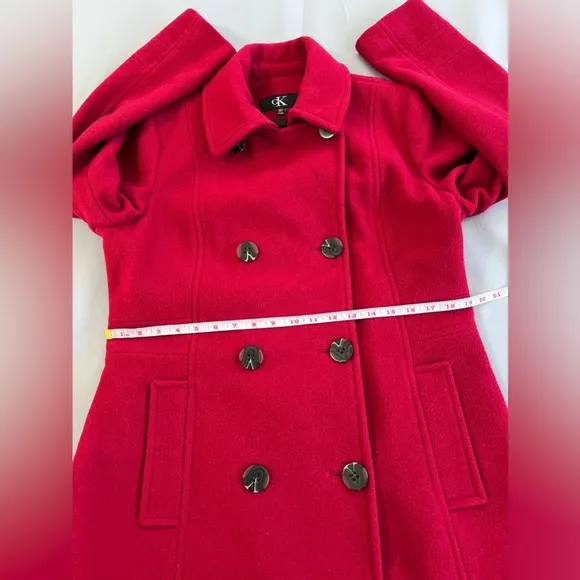 Calvin Klein Wool Blend Red Double Breasted Peacoat Coat‎ Women's Size Medium