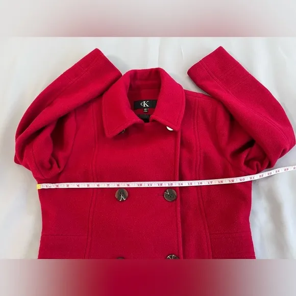 Calvin Klein Wool Blend Red Double Breasted Peacoat Coat‎ Women's Size Medium