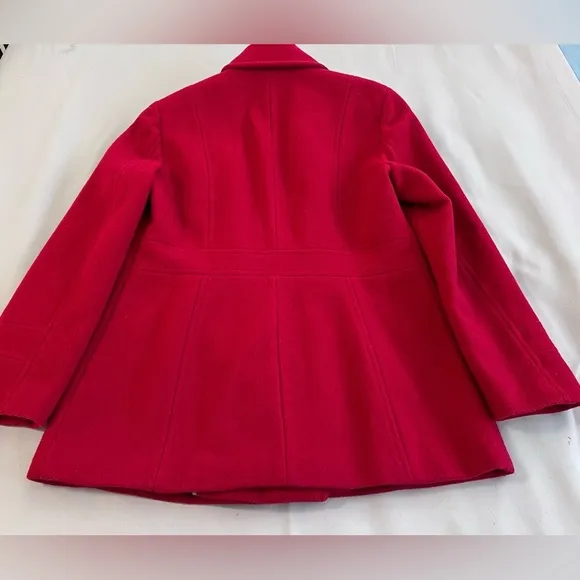 Calvin Klein Wool Blend Red Double Breasted Peacoat Coat‎ Women's Size Medium