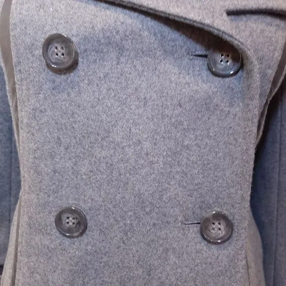 CALVIN KLEIN Wool Jacket Faux Leather Trim Double Breasted Military Pea Coat