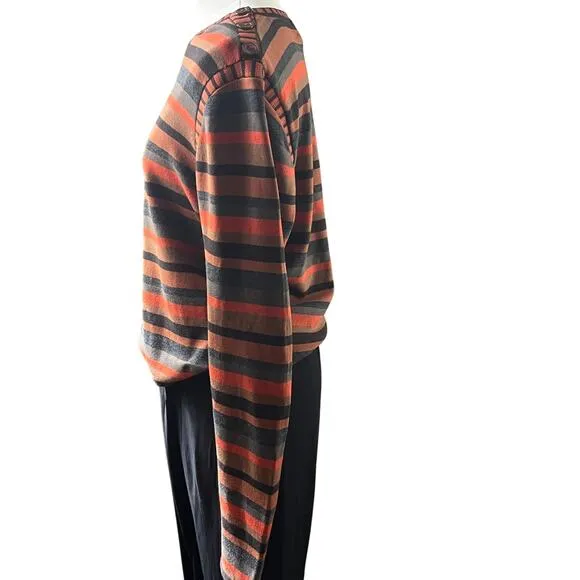 Carlisle Striped Silk Cashmere Sweater L Button Shoulder Long Sleeve Luxe Knit