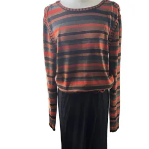 Carlisle Striped Silk Cashmere Sweater L Button Shoulder Long Sleeve Luxe Knit