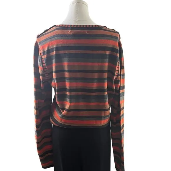 Carlisle Striped Silk Cashmere Sweater L Button Shoulder Long Sleeve Luxe Knit